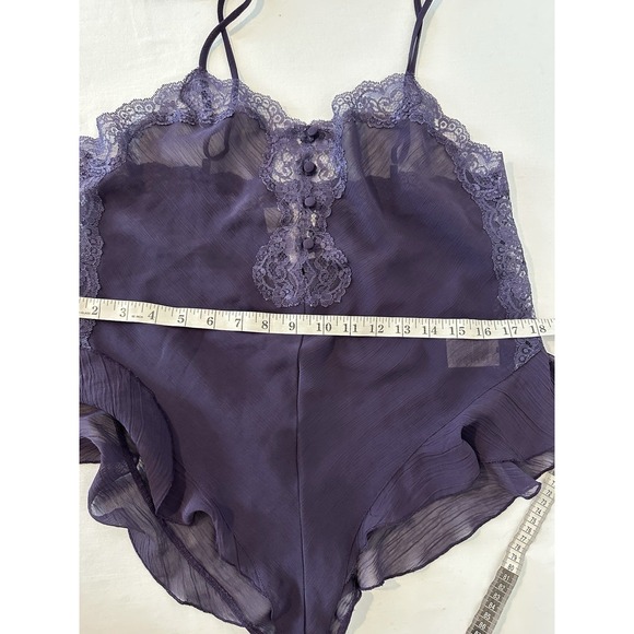 Vintage Delicates Purple Sheer Lace Ruffle Teddy Bodysuit Lingerie Size Large - Picture 7 of 7